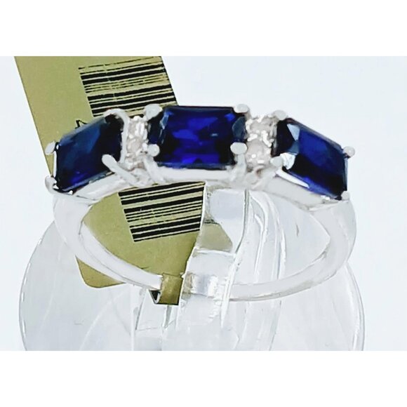 Genuine 2.18 Cts Blue Sapphire & Diamond Ring 10k Solid White Gold